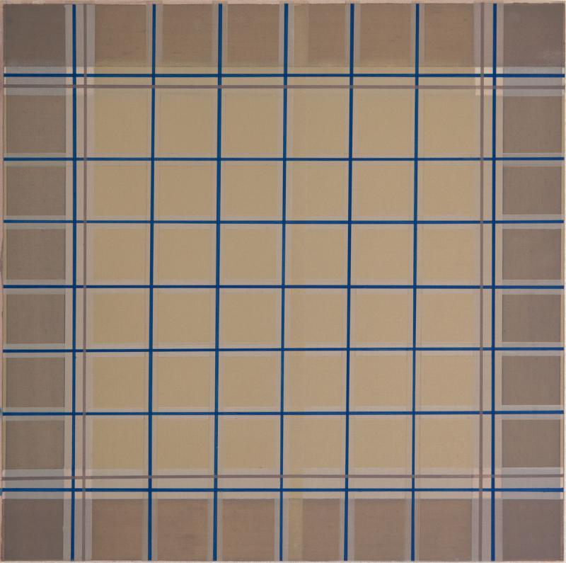 Serien KAREN og ERNST 2015. Lommetørklæde. Beige, brun, blå. Olie på lærred 41x43 cm