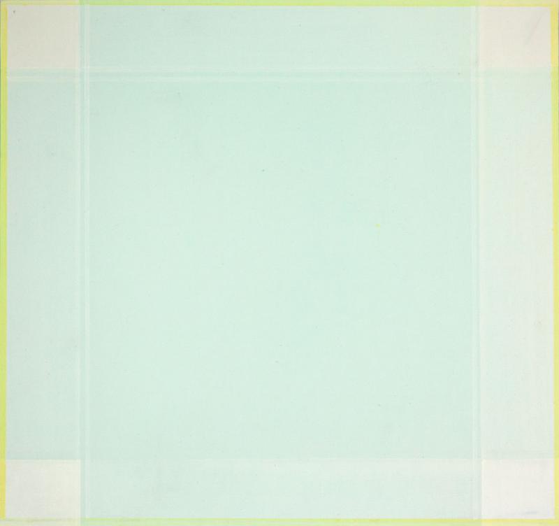 Serien KAREN og ERNST 2015. Lommetørklæde. Lys grøn, gul. Olie på lærred 25x26,5 cm