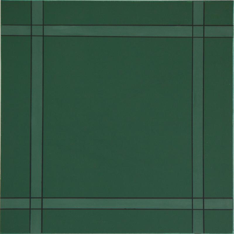 Serien KAREN og ERNST 2015. Lommetørklæde. Mørk grøn. Olie på lærred 43x43 cm
