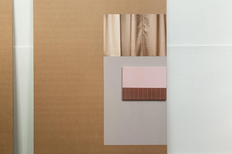 Residenz 2017. Gardine, 39x58 cm, digital print. Farben 30x40 cm, olie på lærred